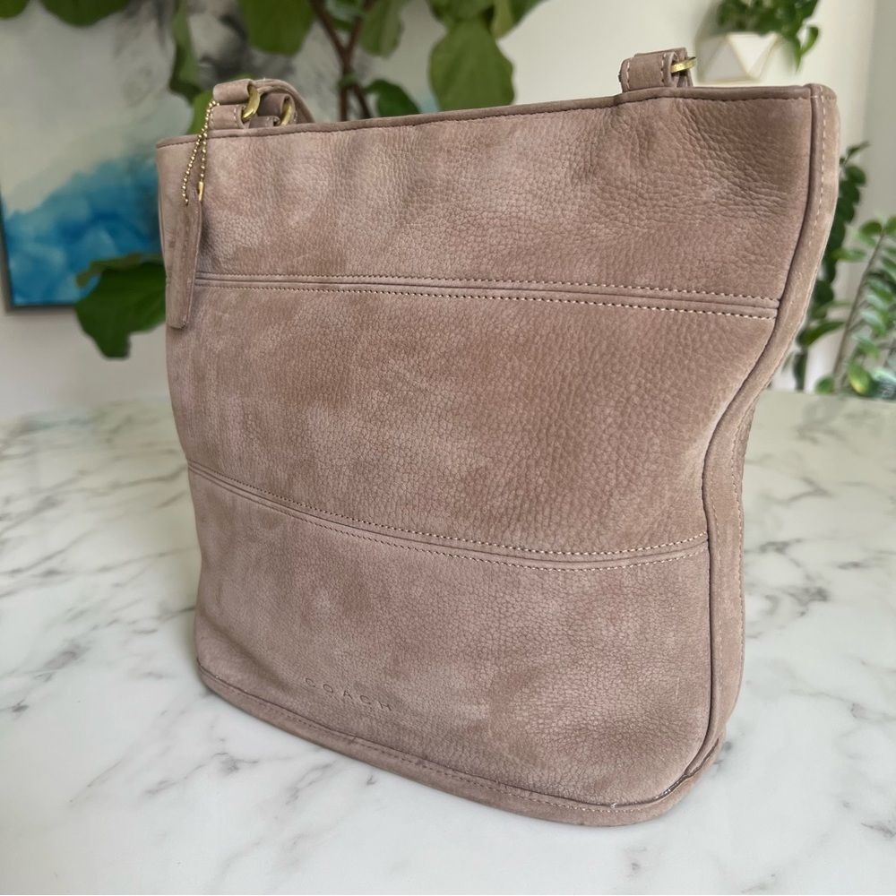 COACH Vintage Nubuc Tribeca Shopper Shoulder Bag 4393 Grey Taupe Nubuck 90's USA - Picture 5 of 16